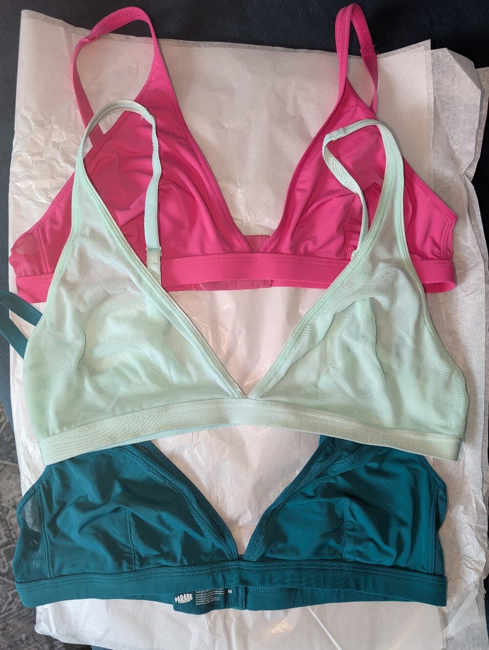 Parade Super-Soft Mesh Plunge Wire-Free Bralettes, Lot of 3, Size Medium